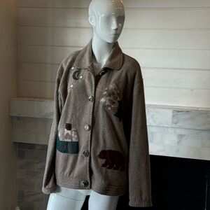 Vintage Teddy Brown Christmas Tree Patches Embroidered Jacket Size Medium